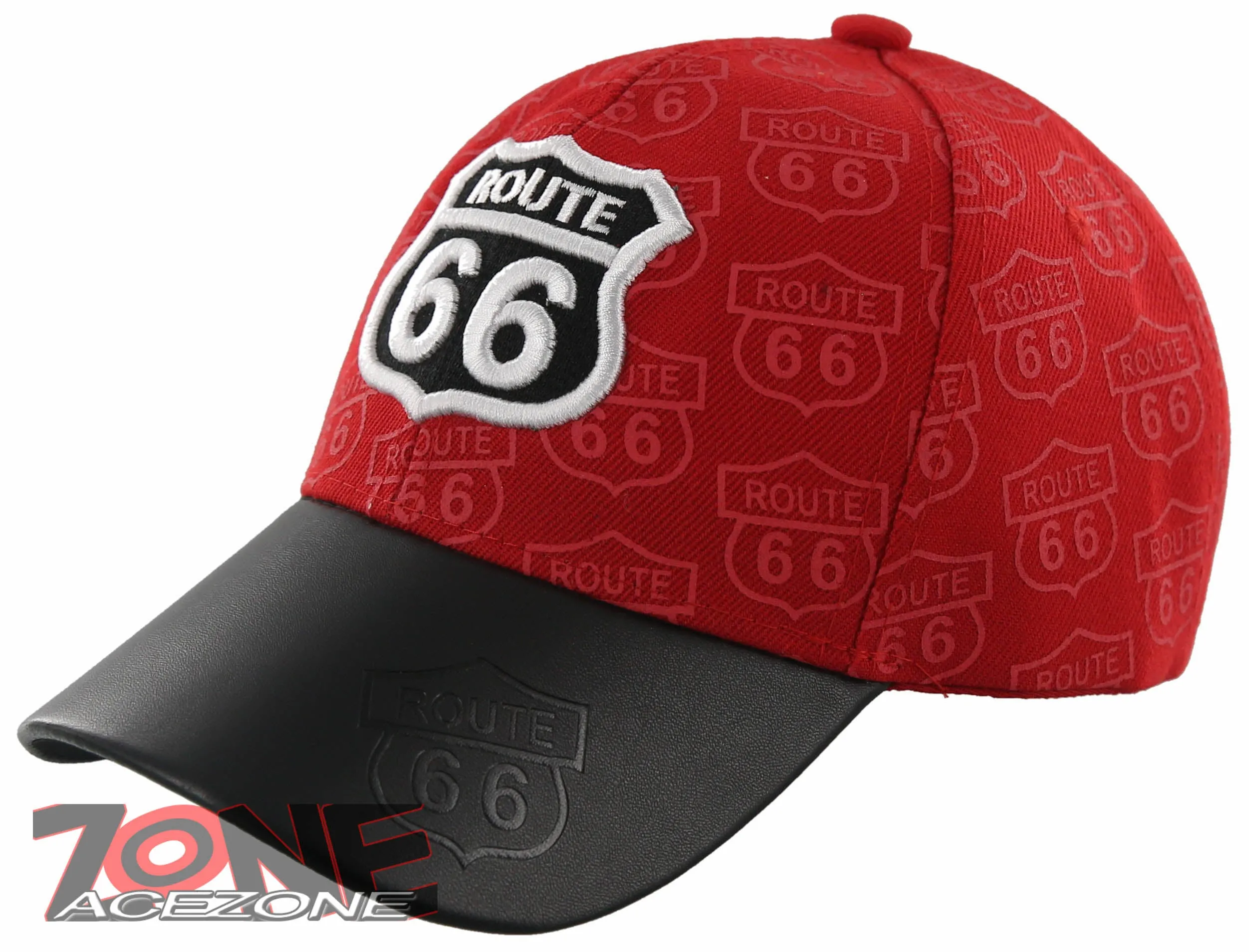 NEW! US ROUTE 66 THE MOTHER ROAD USA FAUX LEATHER BALL CAP HAT RED