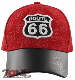 NEW! US ROUTE 66 THE MOTHER ROAD USA FAUX LEATHER BALL CAP HAT RED