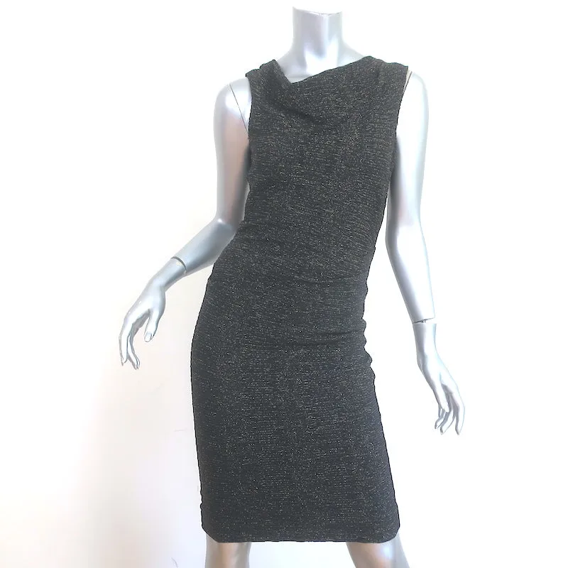 Nicole Miller Artelier Sleeveless Ruched Dress Black & Gold Metallic Size 6