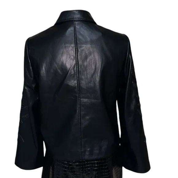 NWOT Chico’s Cutwork Faux Leather Jacket Buttery Soft Black SZ-4