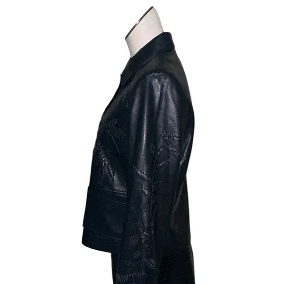 NWOT Chico’s Cutwork Faux Leather Jacket Buttery Soft Black SZ-4