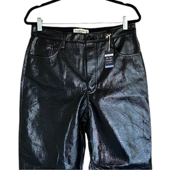 NWT  Abercrombie &amp; Fitch The 90s Straight Ultra High Rise Faux Leather Pant