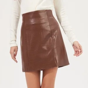 NWT ASTR Audrey Faux Leather Croc Skirt in Brown