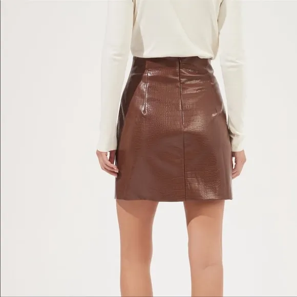 NWT ASTR Audrey Faux Leather Croc Skirt in Brown