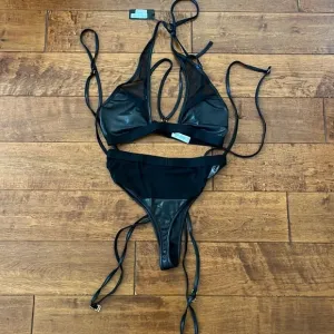 NWT Mapale Black Two Piece Set lace Faux leather Size M/L