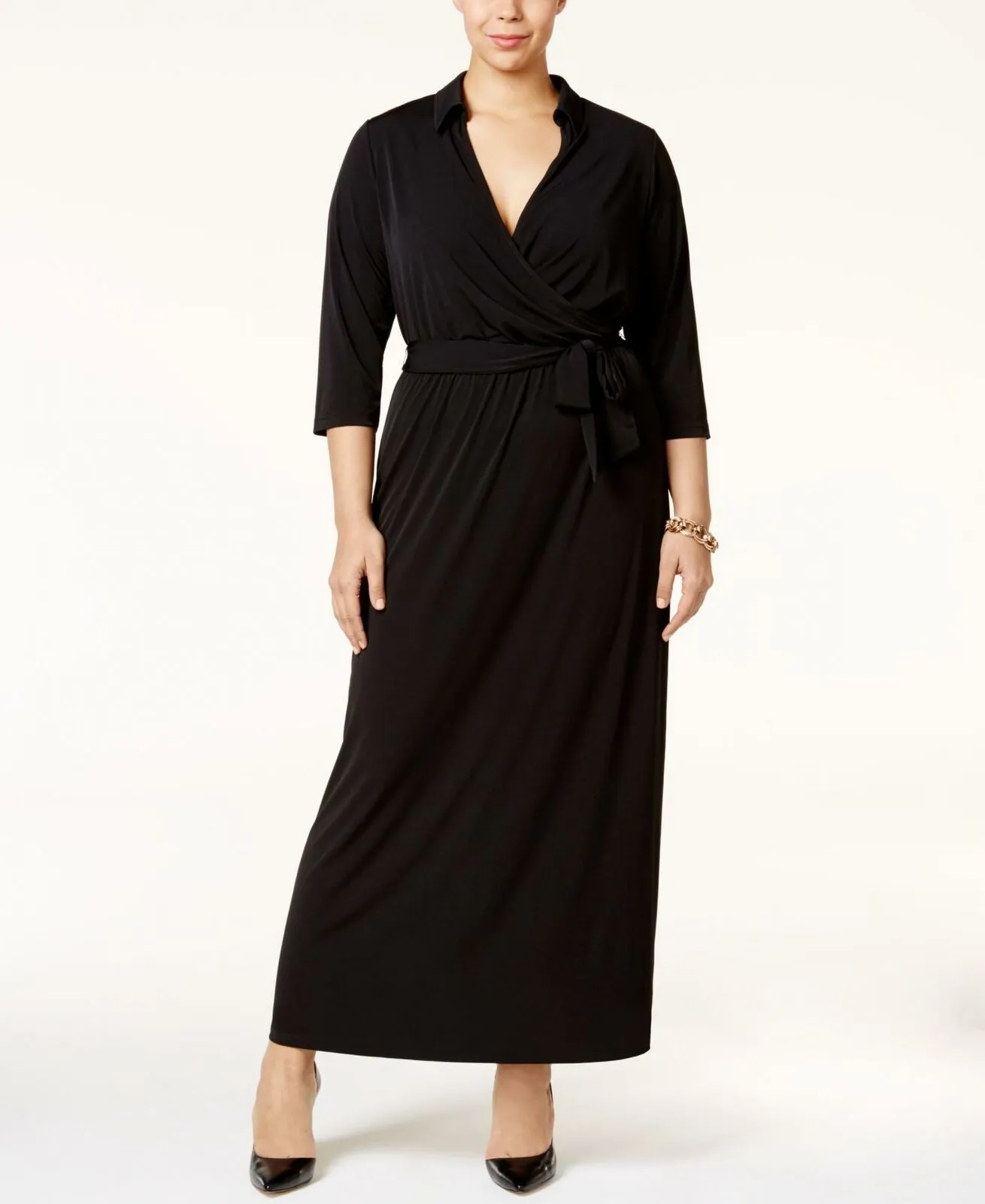 NY Collection Plus Size Faux Wrap Knit Maxi Dress