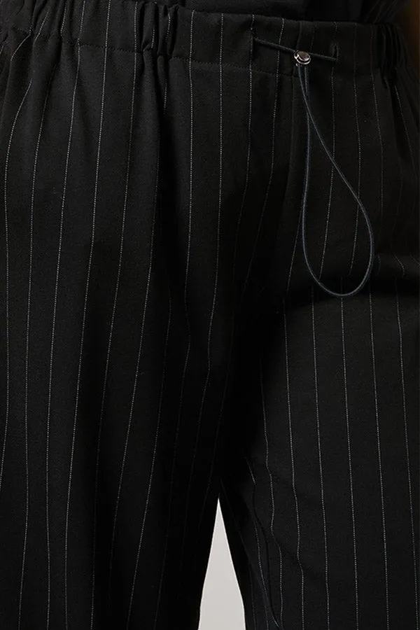 OBLIOSO STRIPED MILANO RIB KNIT FLUID JERSEY TROUSERS