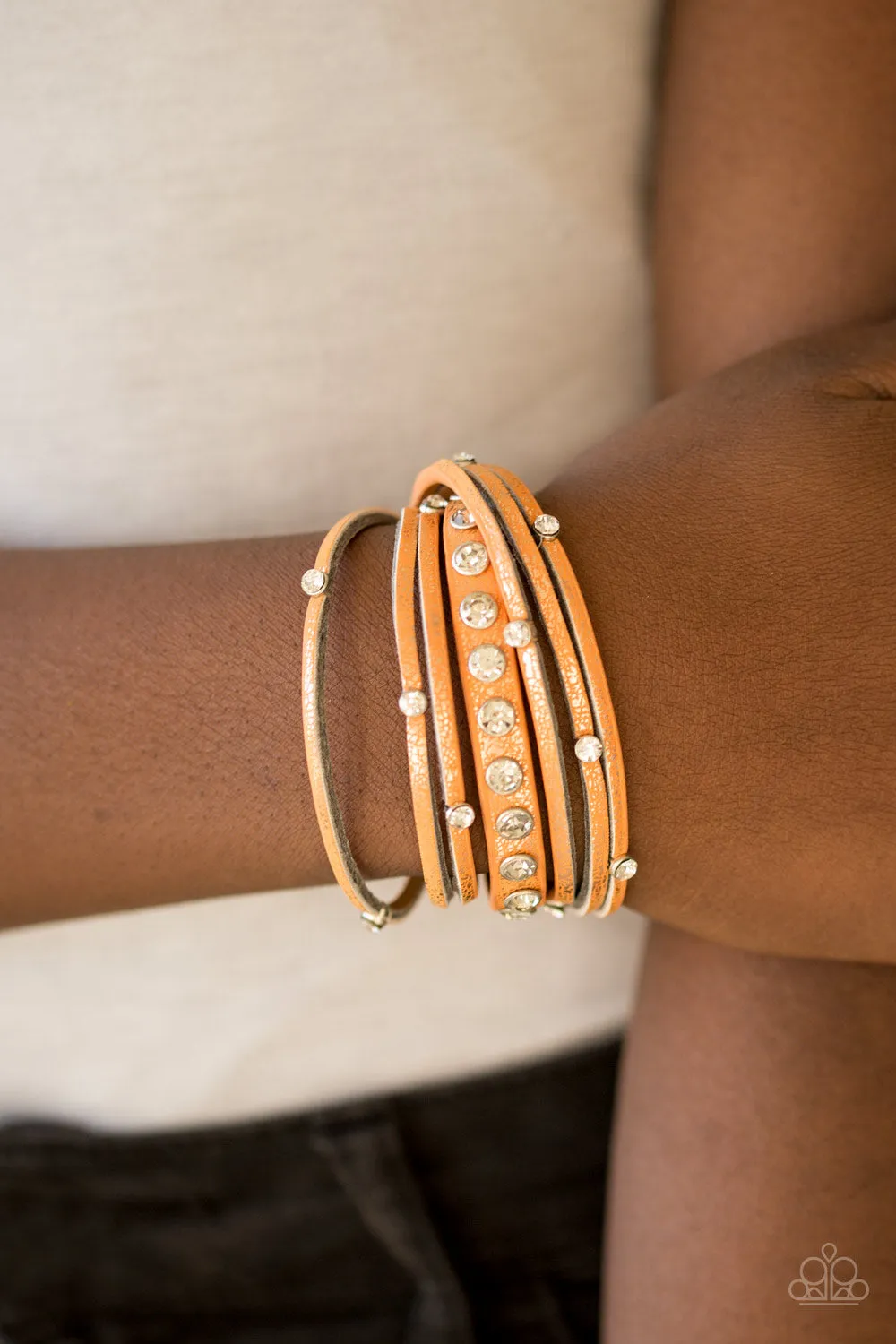 Paparazzi CATWALK It Off - Orange/Gold Wrap Bracelet