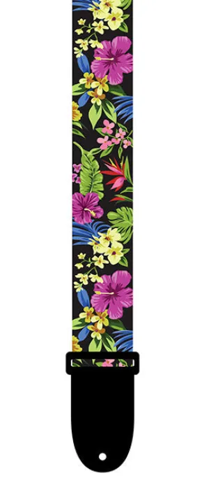 Perris 1.5" Polyester Ukulele Strap in Multi-Coloured Luau design with Leather ends