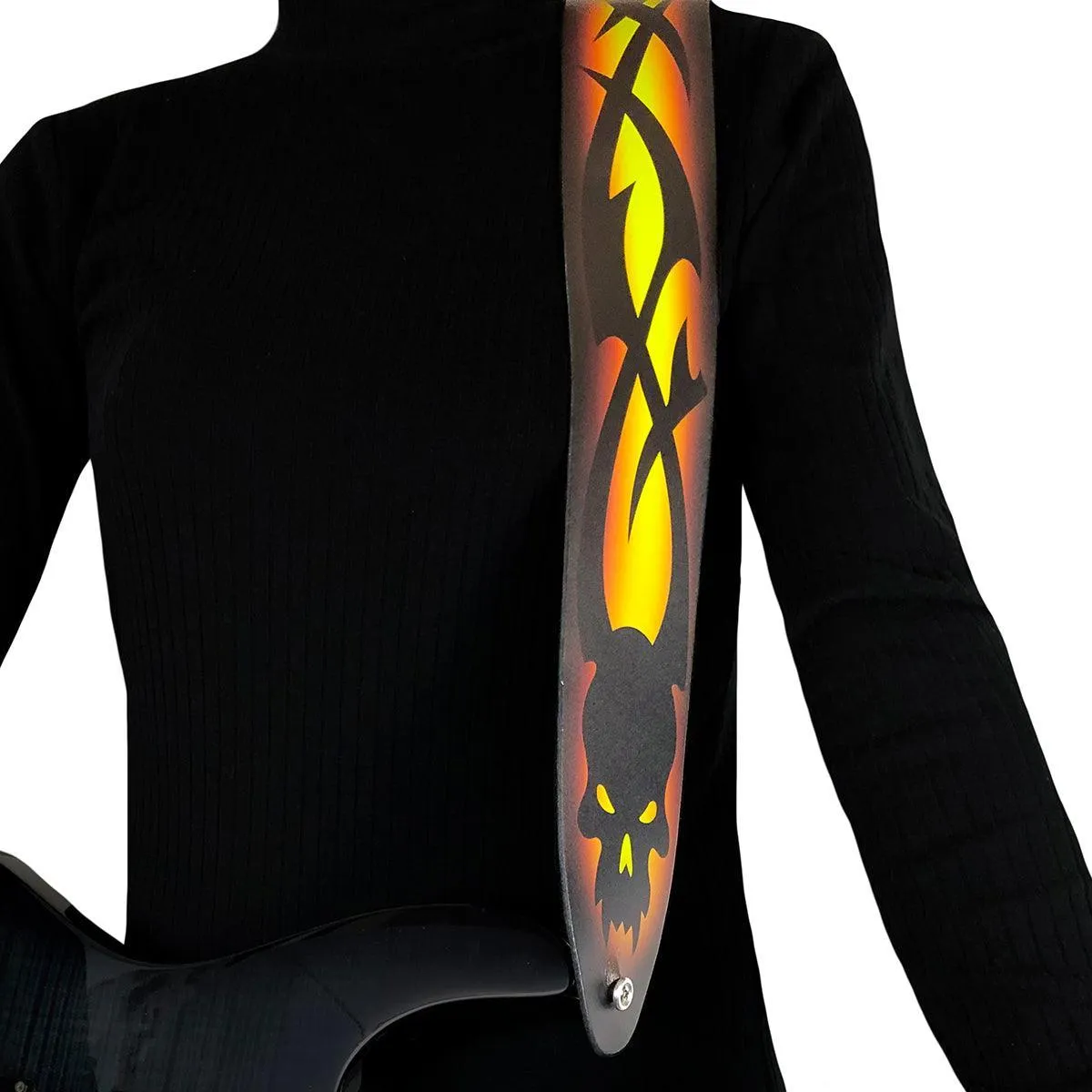 Perri's 2.5" Leather Guitar Strap ~ Tribal Skulls