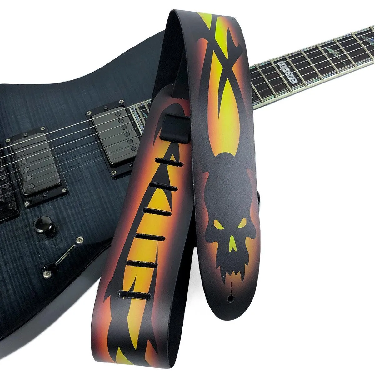 Perri's 2.5" Leather Guitar Strap ~ Tribal Skulls