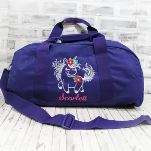 Personalized Floral Unicorn Tote or Duffle Bag