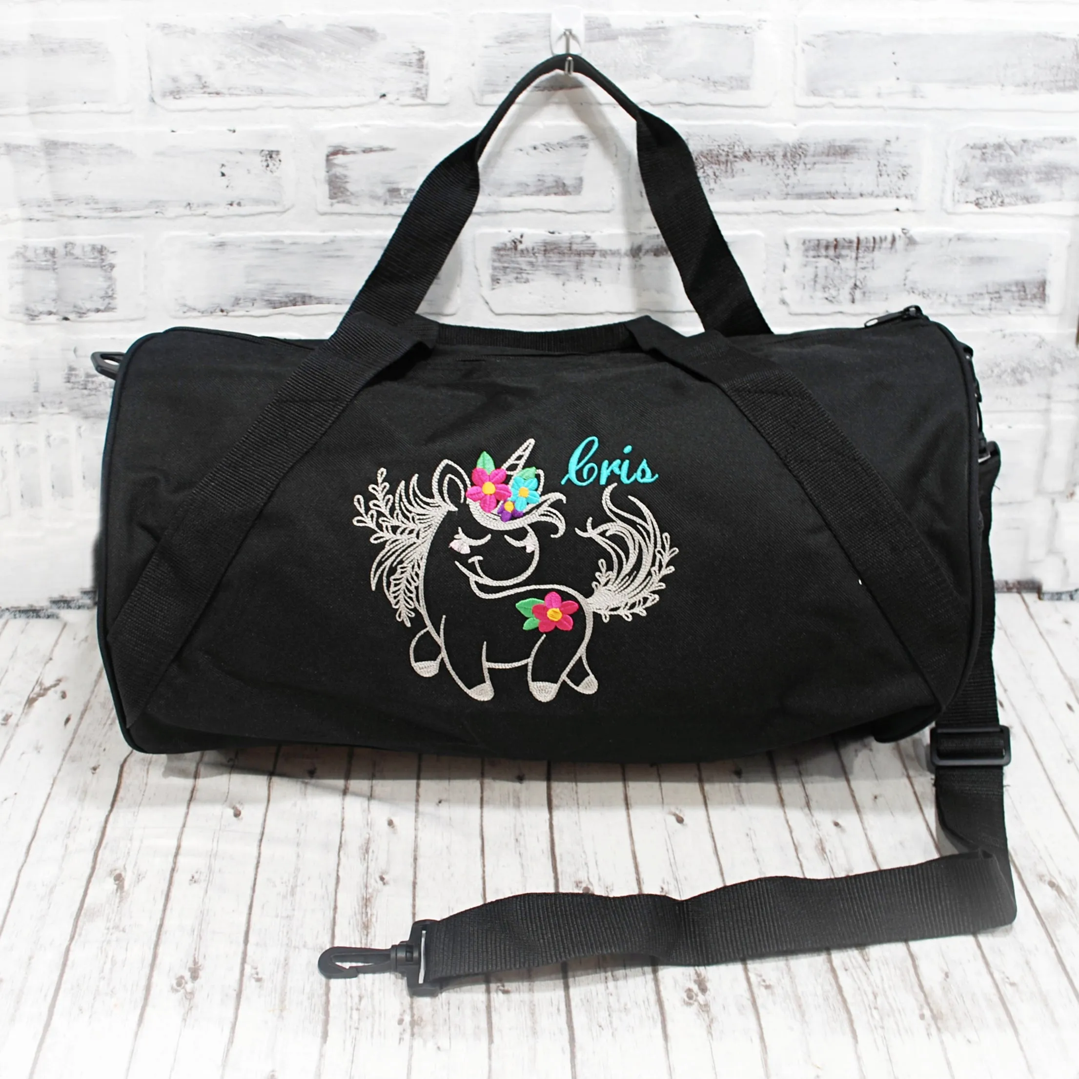 Personalized Floral Unicorn Tote or Duffle Bag