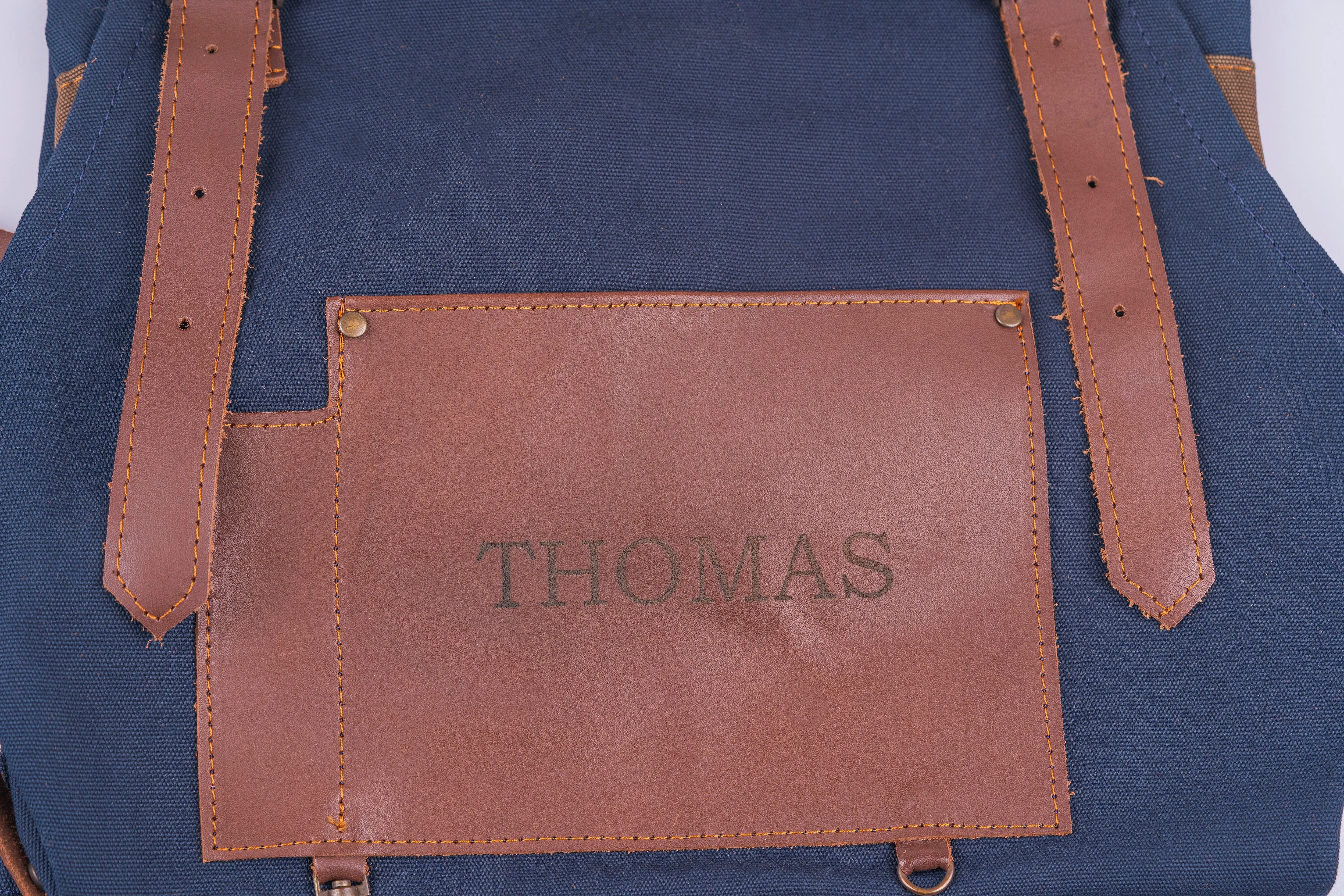 Personalized Handmade Canvas Apron with Adjustable Cross-Back Leather Strap
