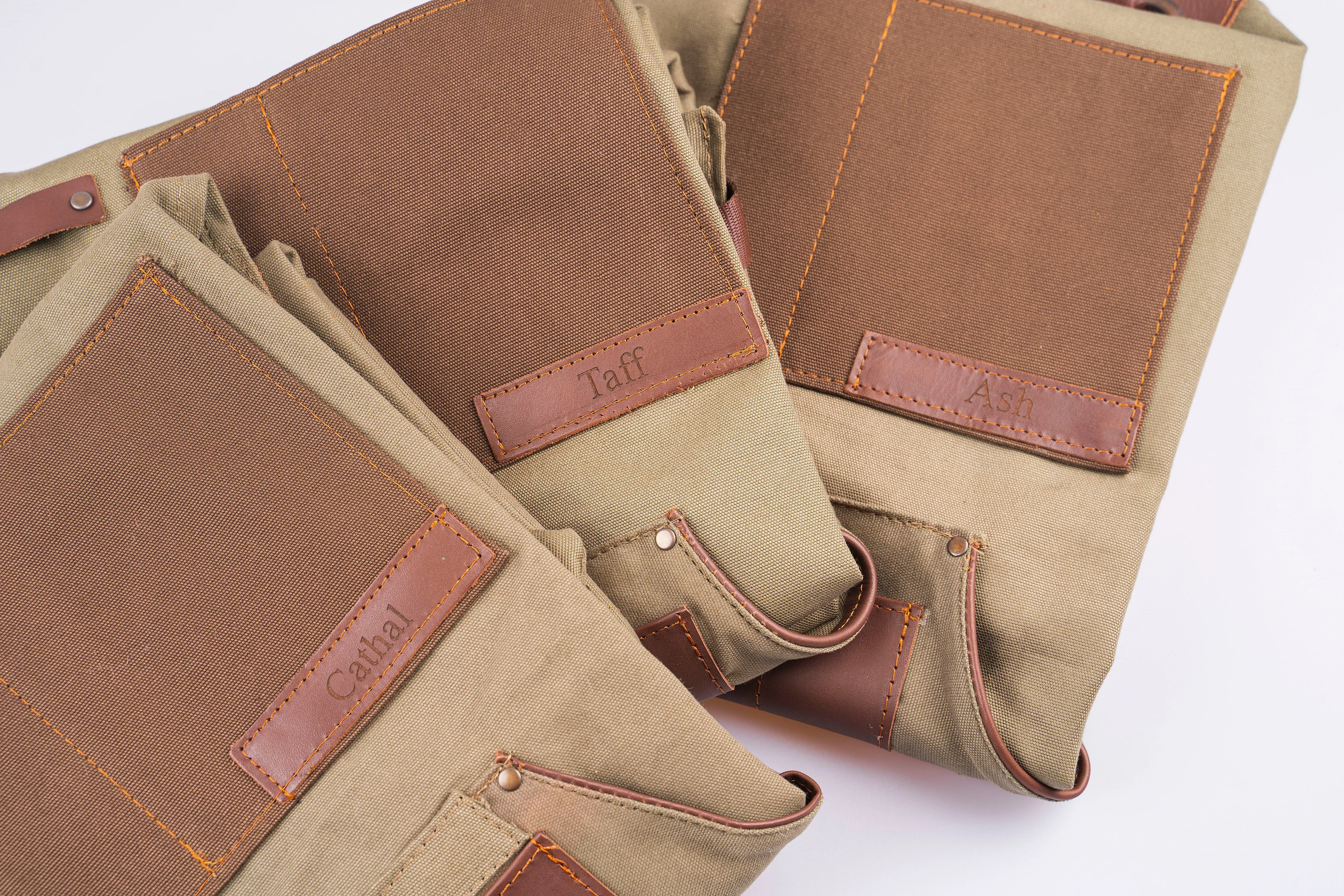 Personalized Handmade Canvas Apron with Adjustable Cross-Back Leather Strap
