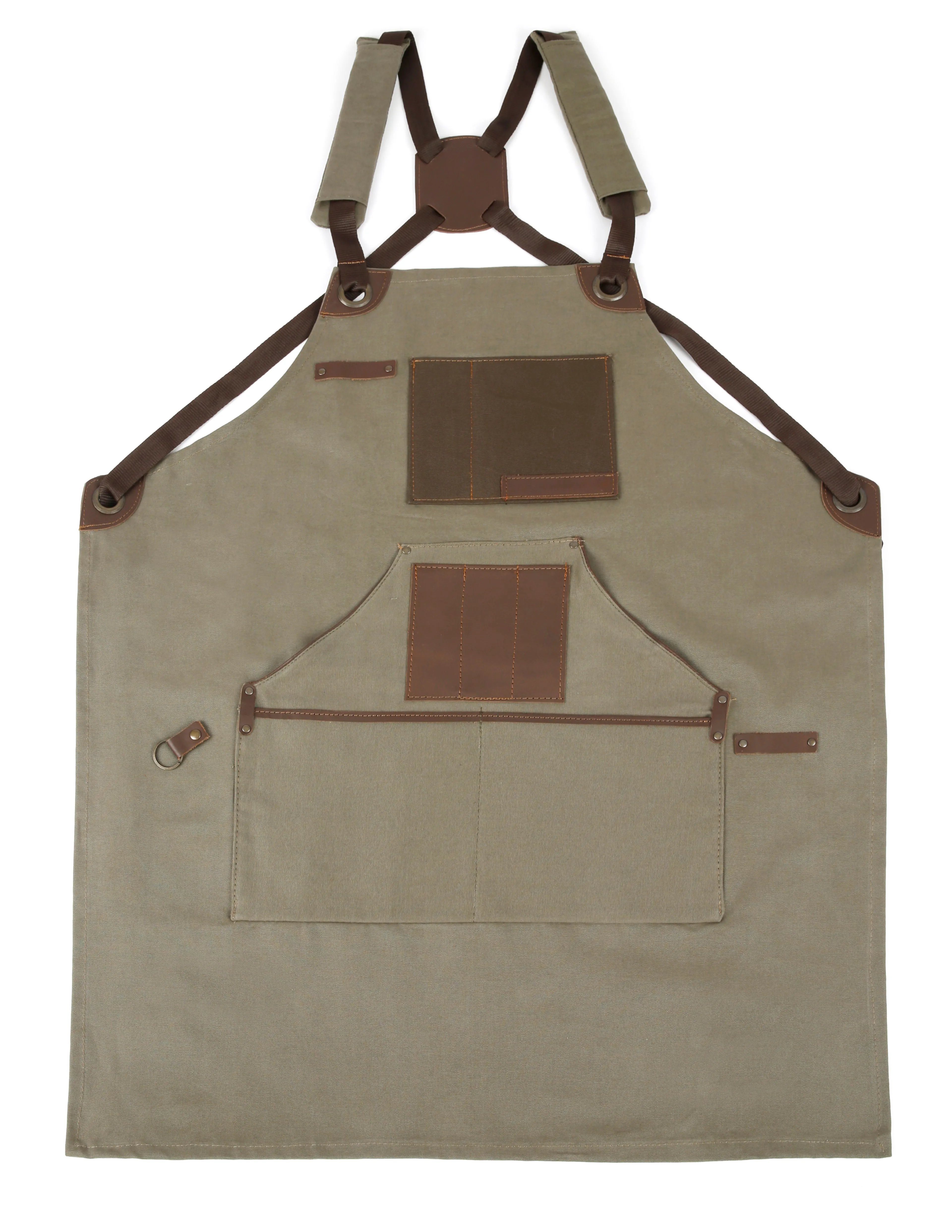 Personalized Handmade Canvas Apron with Adjustable Cross-Back Leather Strap