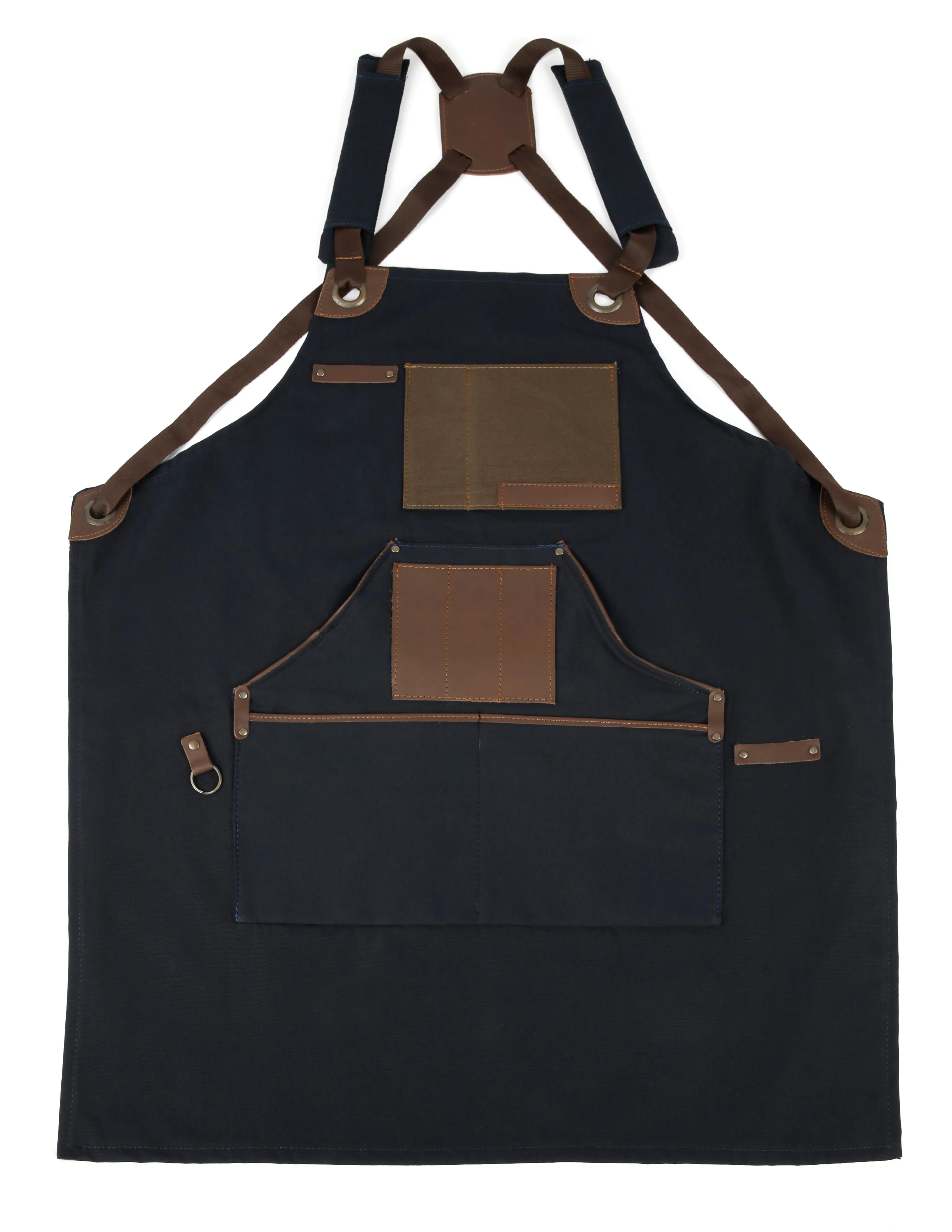 Personalized Handmade Canvas Apron with Adjustable Cross-Back Leather Strap