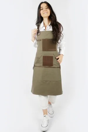 Personalized Handmade Canvas Apron with Adjustable Cross-Back Leather Strap