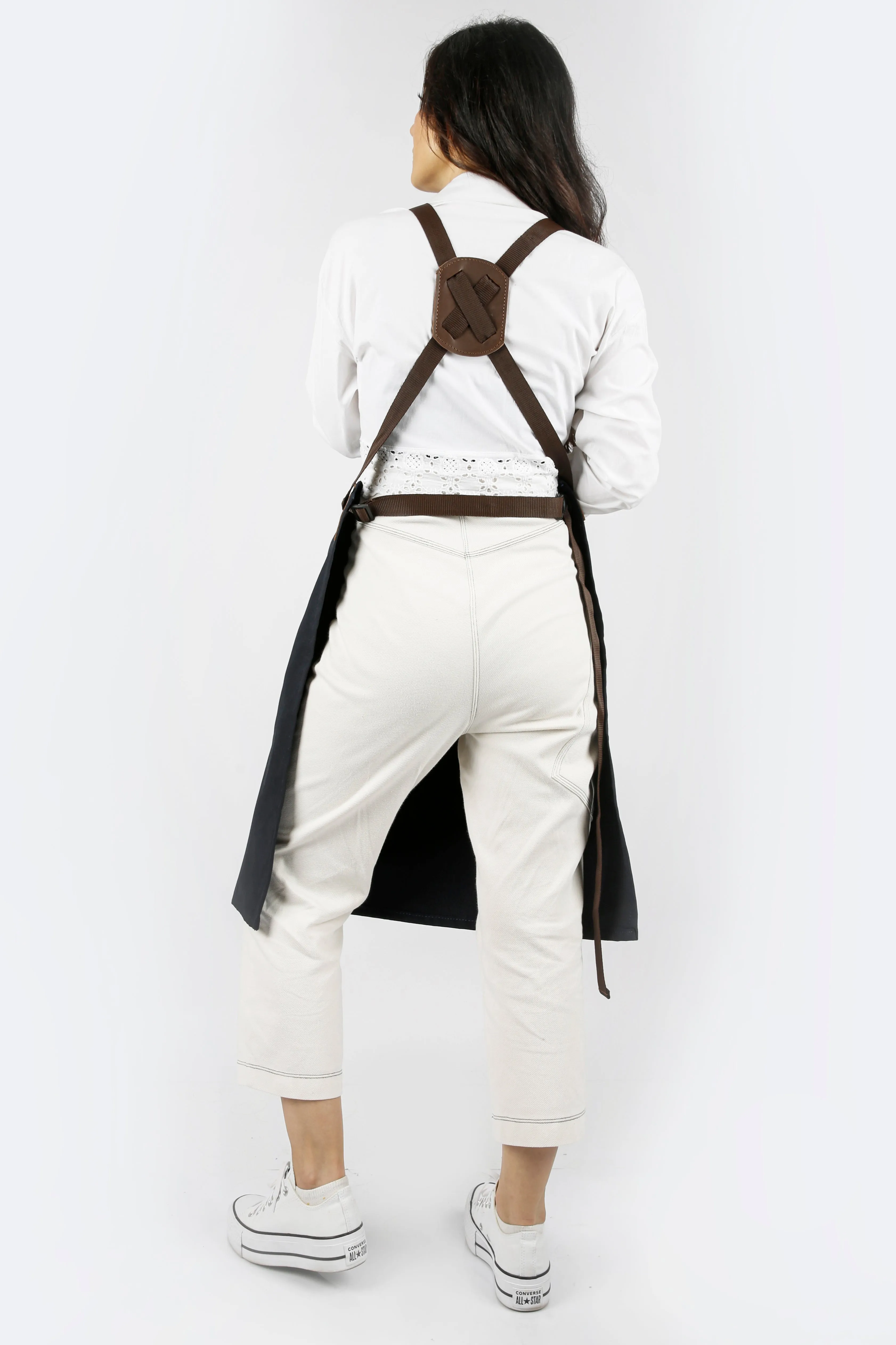 Personalized Handmade Canvas Apron with Adjustable Cross-Back Leather Strap