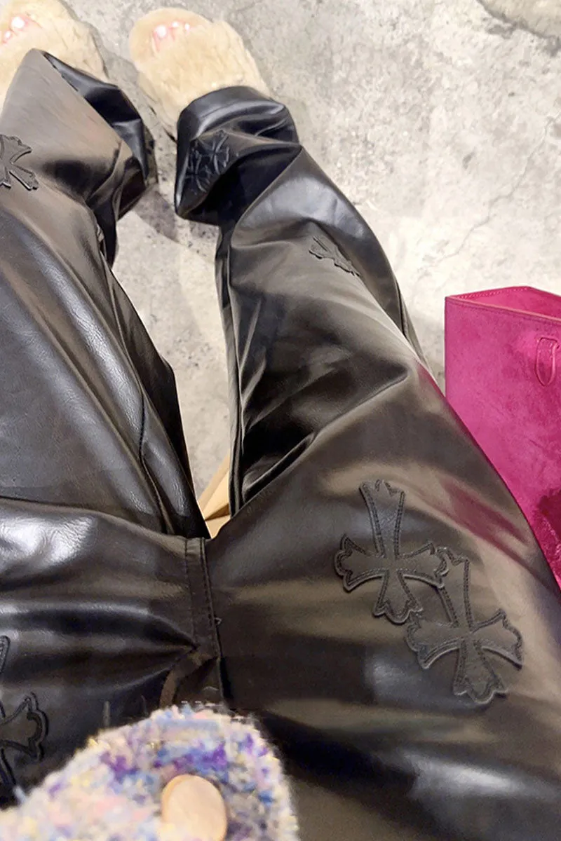PI912 Faux Leather Straight Pants
