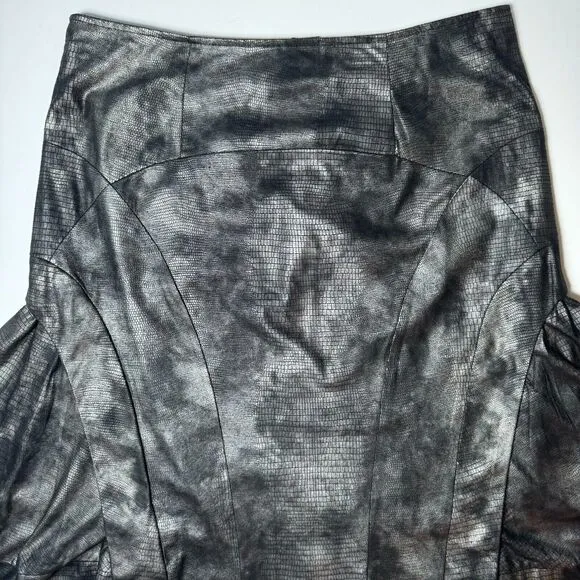 Pile ou Face Paris Textured A-Line Skirt 3 Gray Black Reptile Print Flared Hem