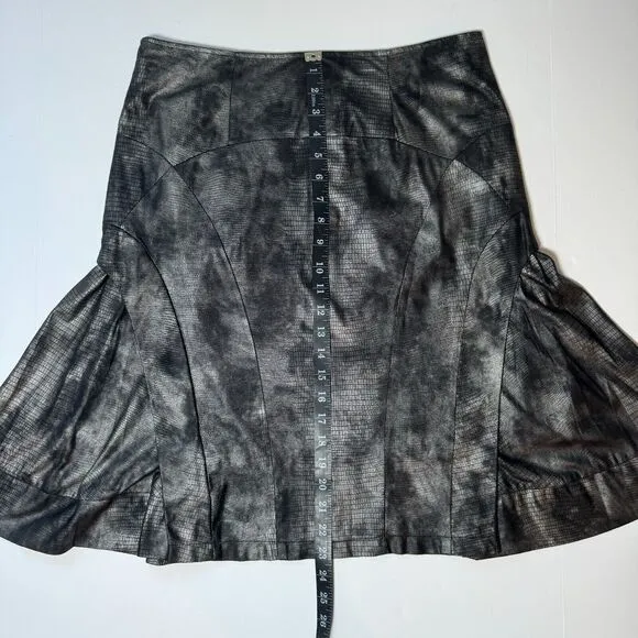 Pile ou Face Paris Textured A-Line Skirt 3 Gray Black Reptile Print Flared Hem