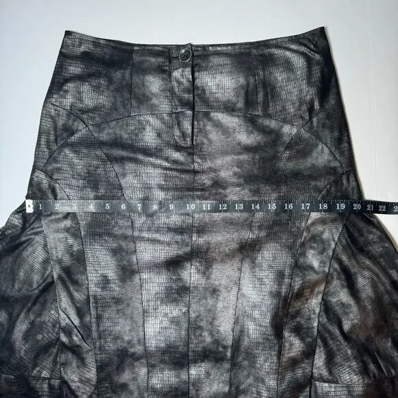 Pile ou Face Paris Textured A-Line Skirt 3 Gray Black Reptile Print Flared Hem