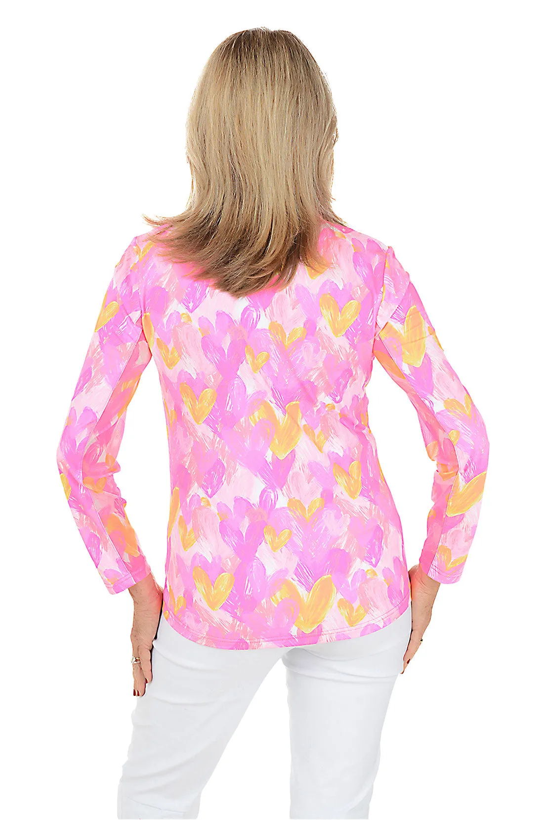 Pink Brushstroke Hearts Cooling UPF50  Mock Neck Top