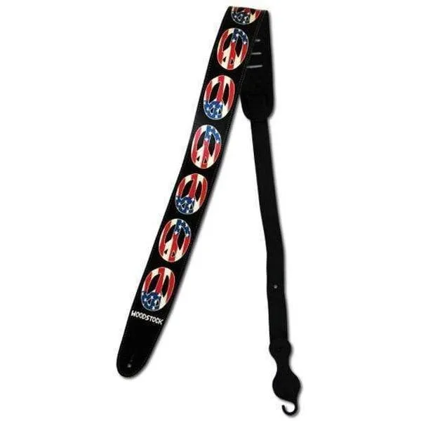 Planet Waves 25LW06 Woodstock Leather Guitar Strap - Peace Flag