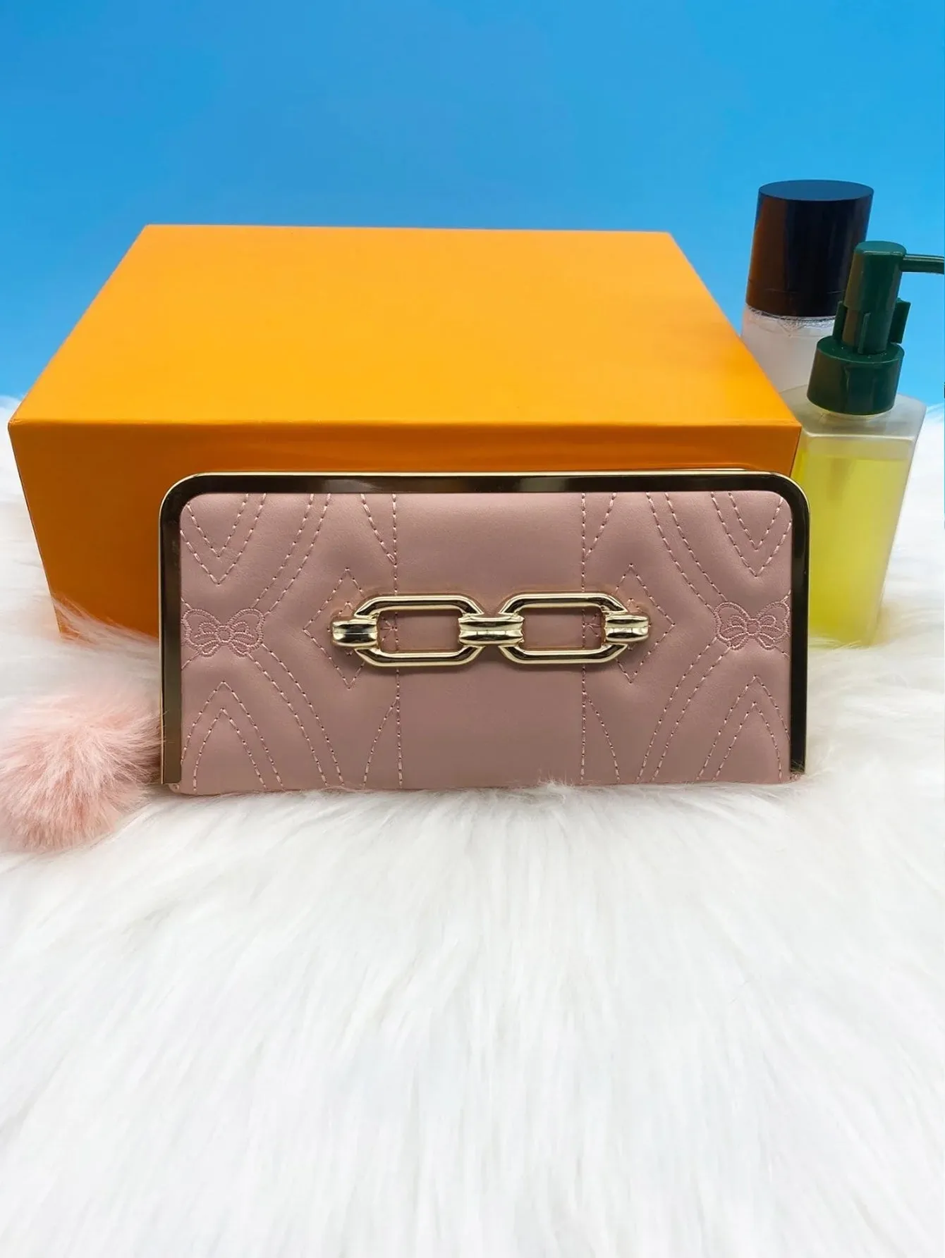 Pom Pom Decor Long Wallet - Pink - FD ⚡