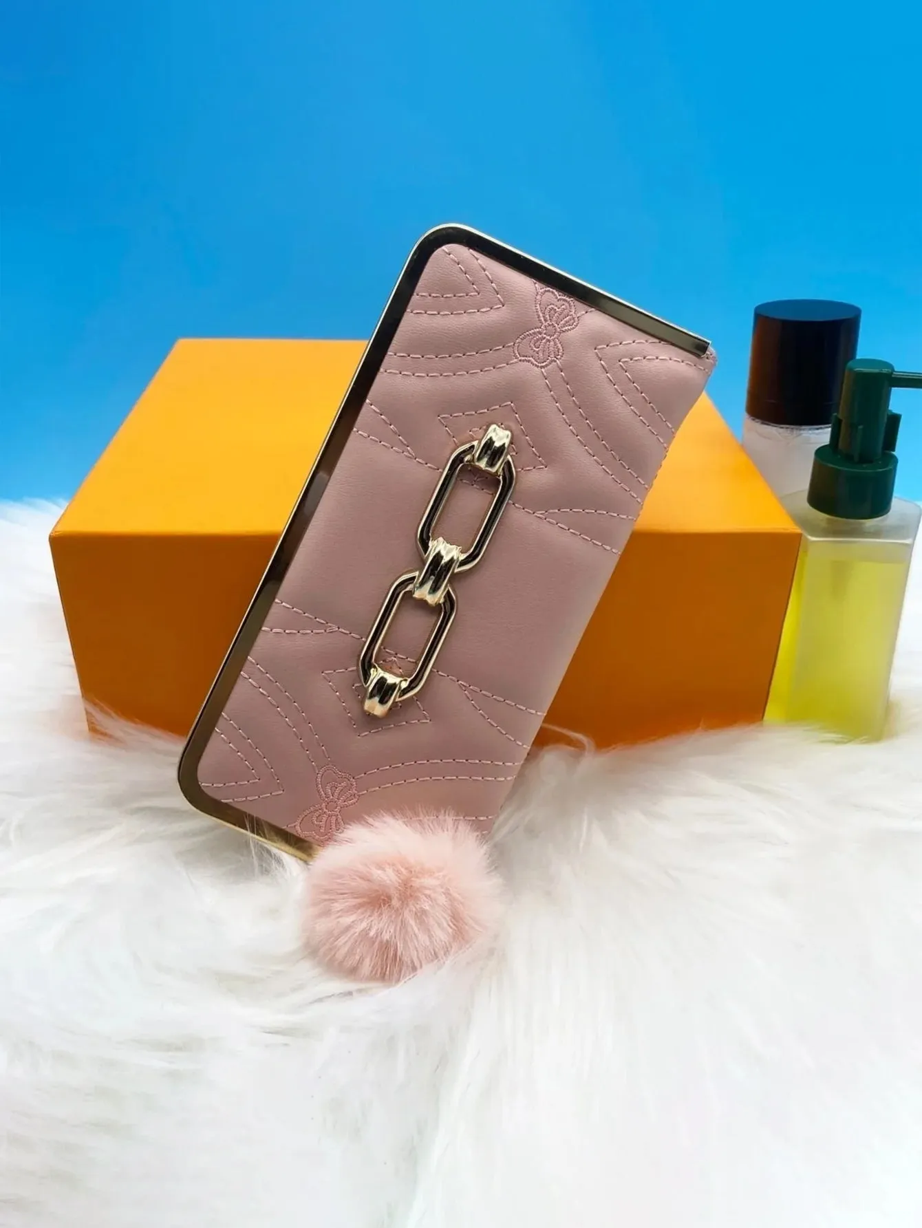 Pom Pom Decor Long Wallet - Pink - FD ⚡