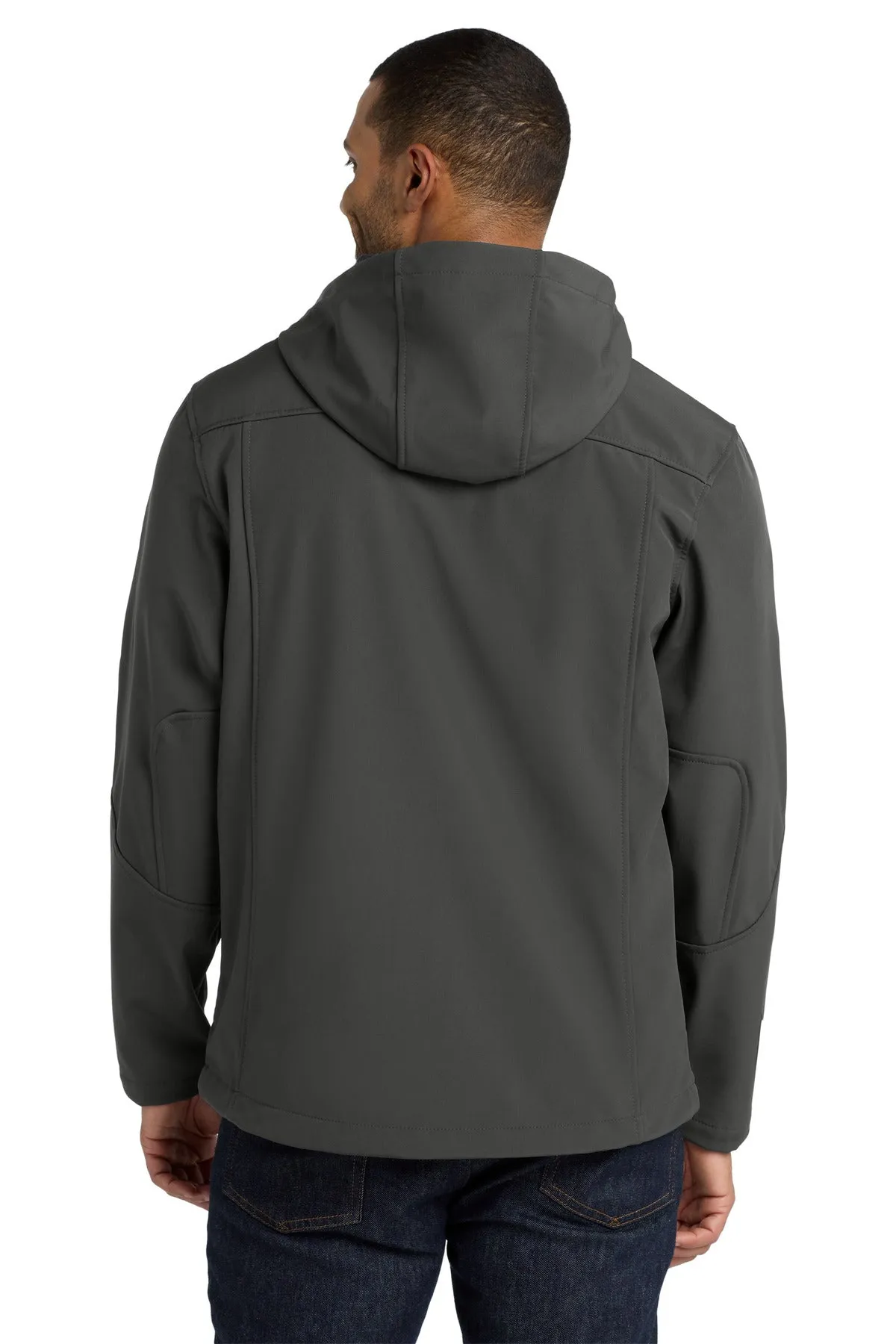 Port Authority Textured Hooded Soft Shell Jacket. J706 Charcoal/ Lemon Yellow