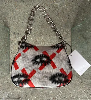 Prada White Leather Eye Print Chain Shoulder Bag