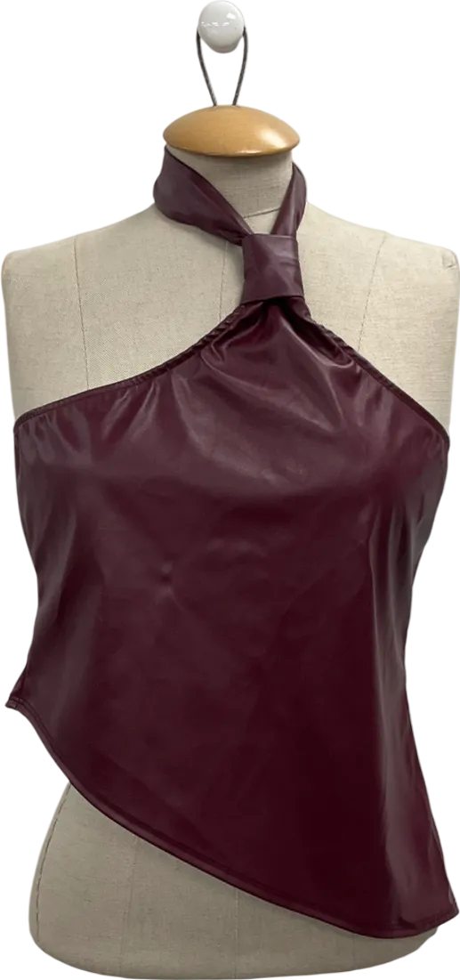 PrettyLittleThing Red Asymmetric Faux Leather Halter Top UK 14