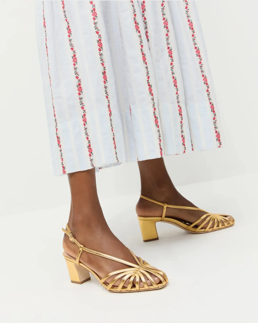 PRISCILLA LATTICE SLINGBACK MID HEEL SANDAL