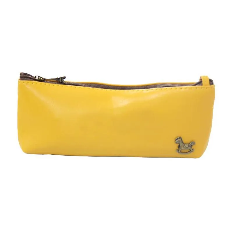 Pu Leather Pencil Case With Vintage Rocking Horse