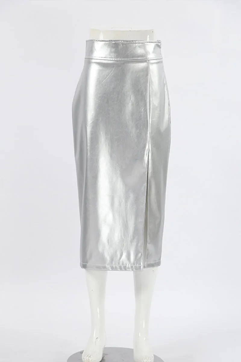QI645 Faux Leather High-Waist Maxi Skirt