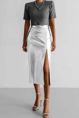 QI645 Faux Leather High-Waist Maxi Skirt