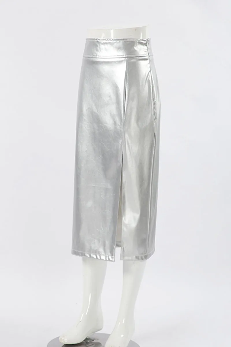 QI645 Faux Leather High-Waist Maxi Skirt