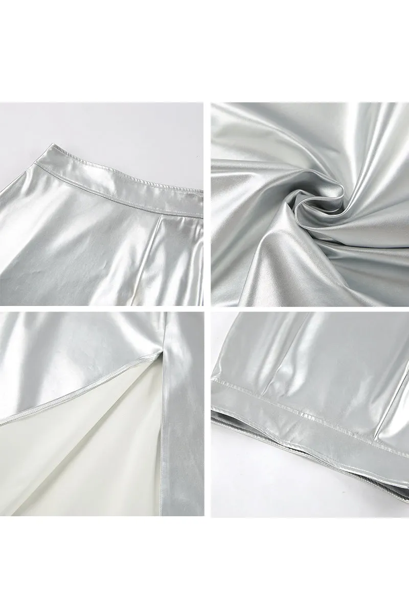 QI645 Faux Leather High-Waist Maxi Skirt