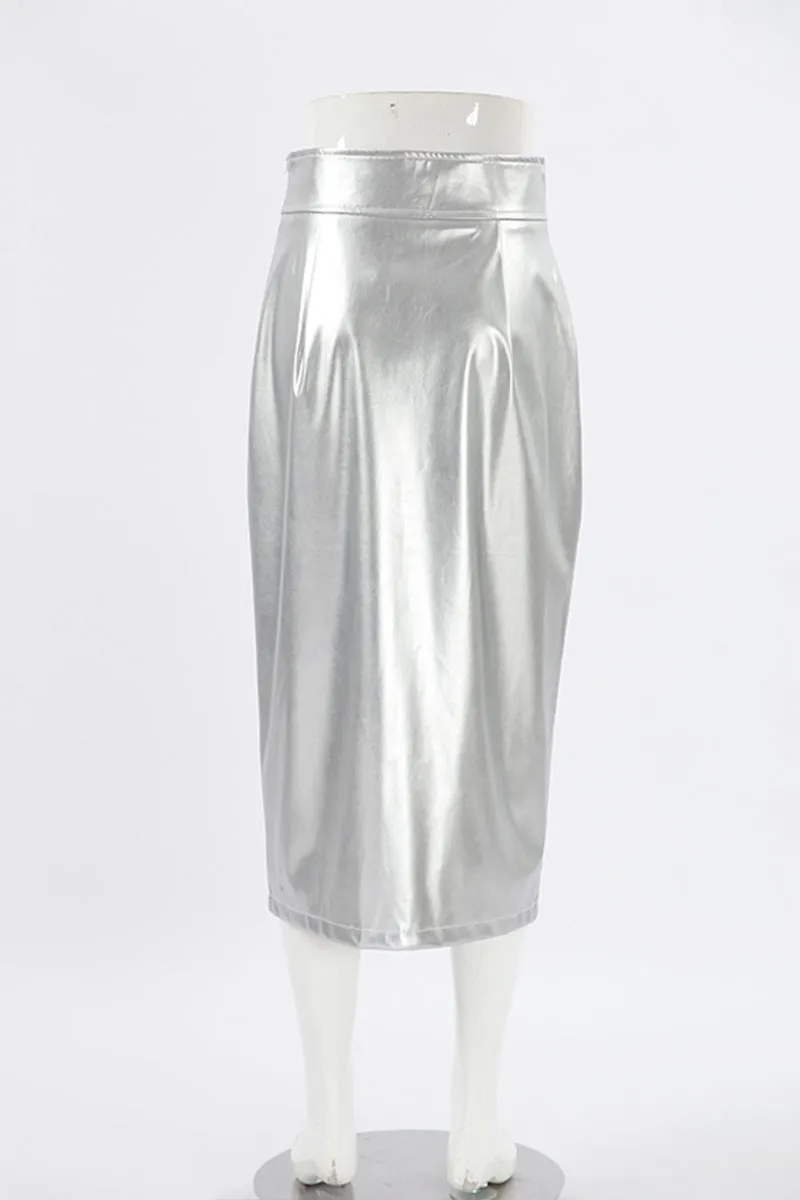 QI645 Faux Leather High-Waist Maxi Skirt