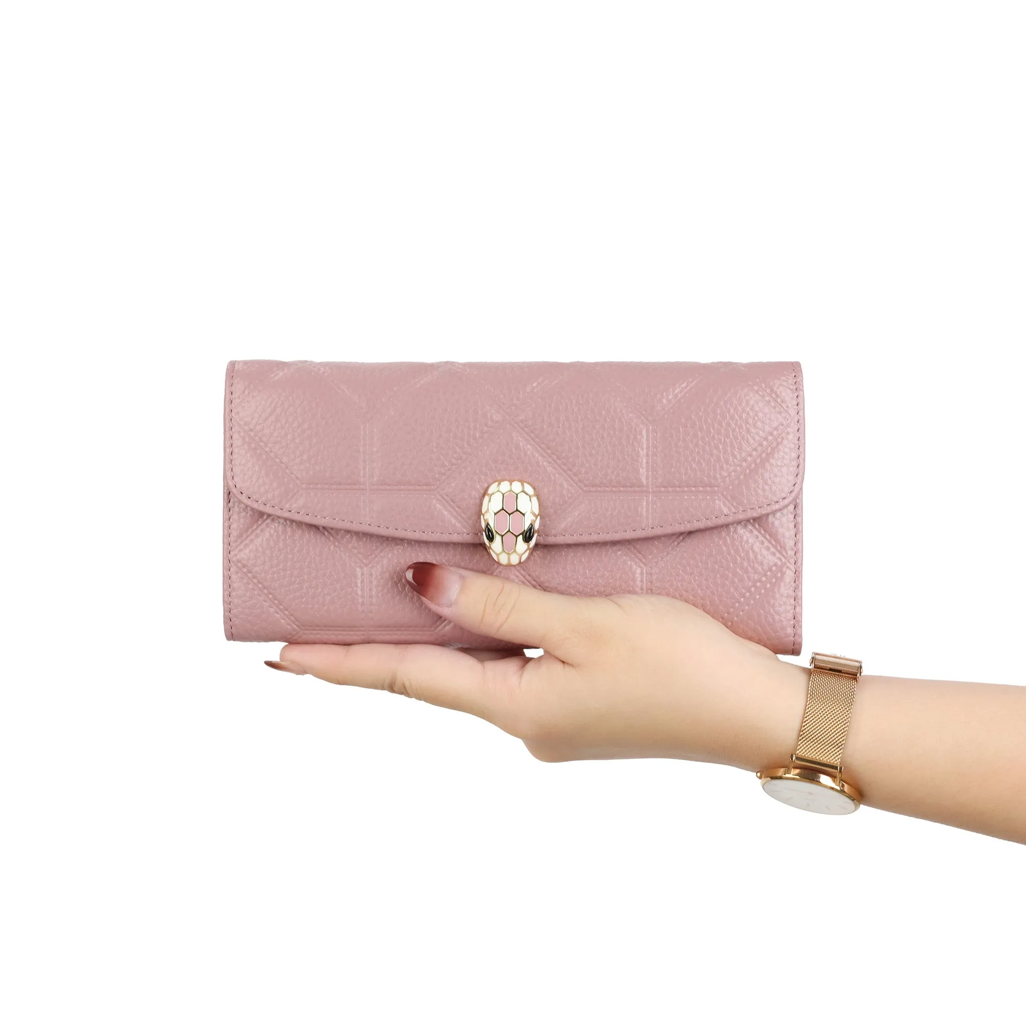 Quilted Leather Wallet with Enamel Clasp