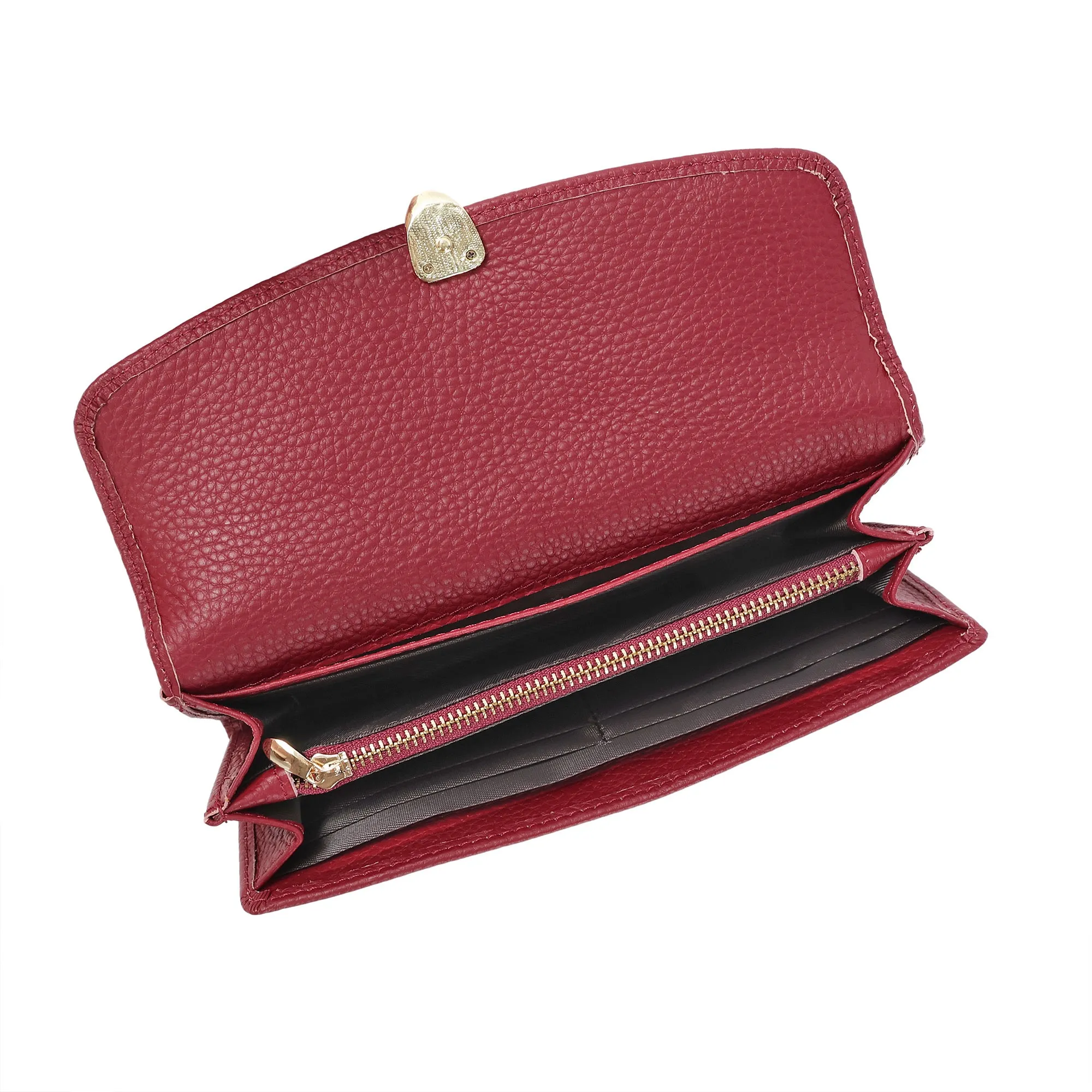 Quilted Leather Wallet with Enamel Clasp