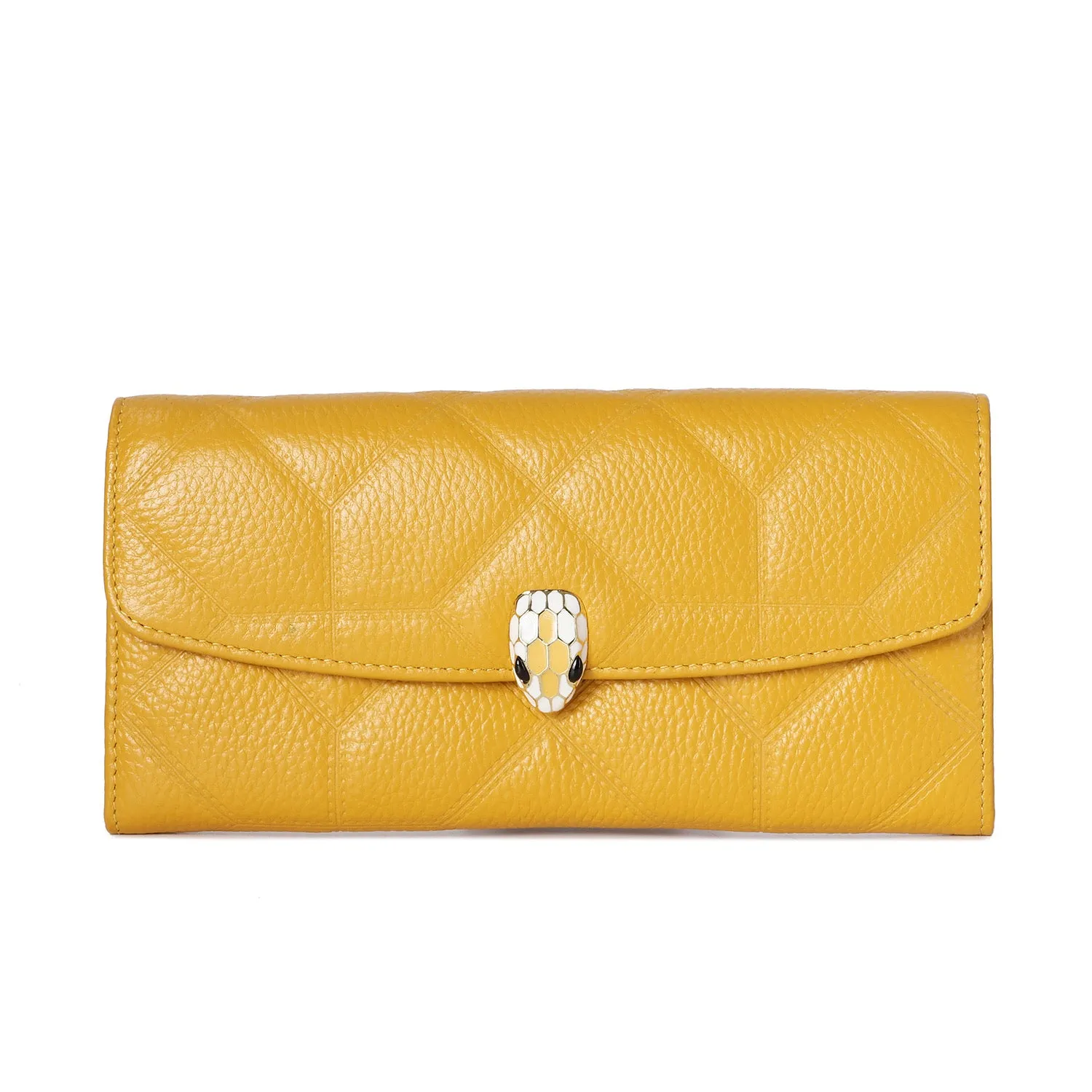 Quilted Leather Wallet with Enamel Clasp