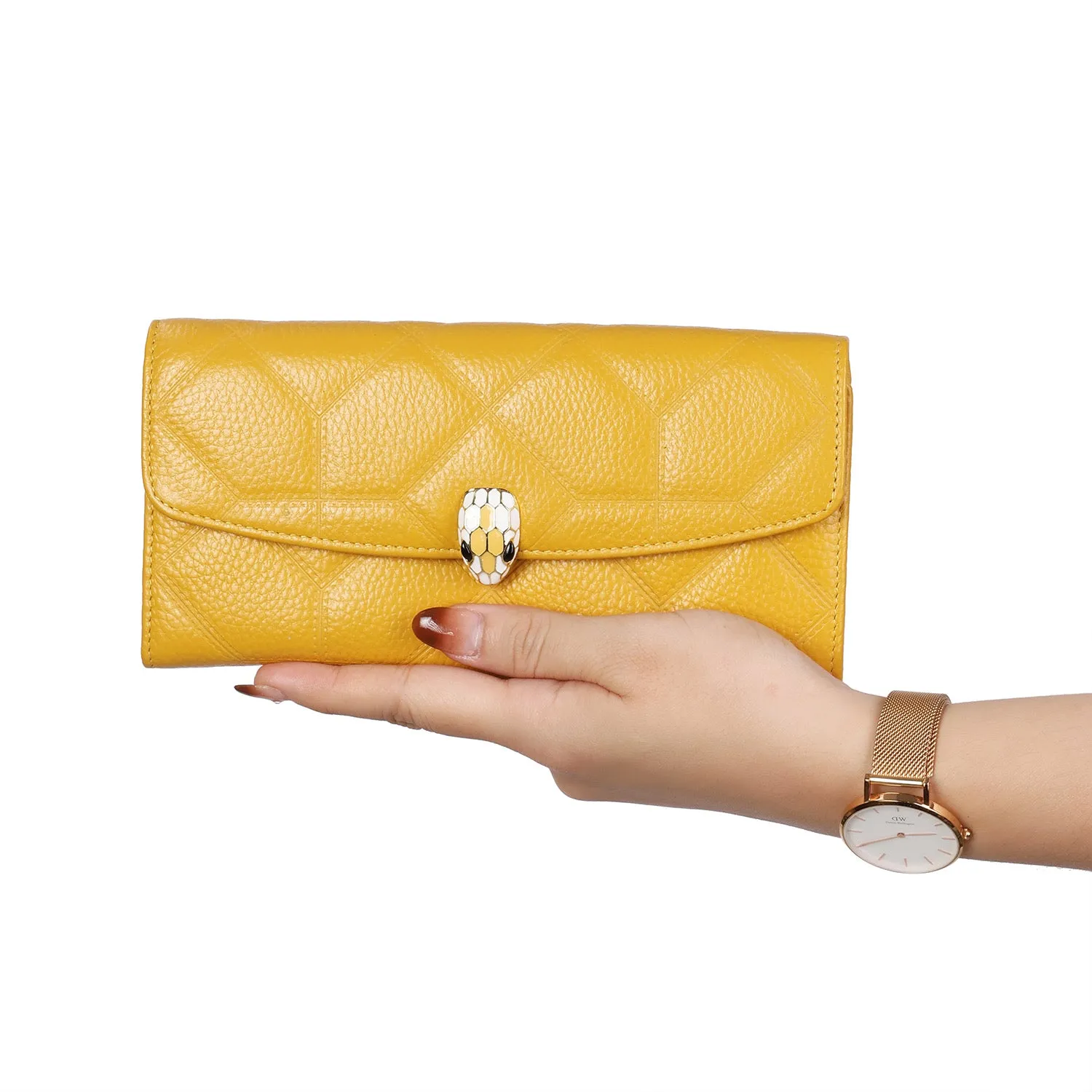 Quilted Leather Wallet with Enamel Clasp