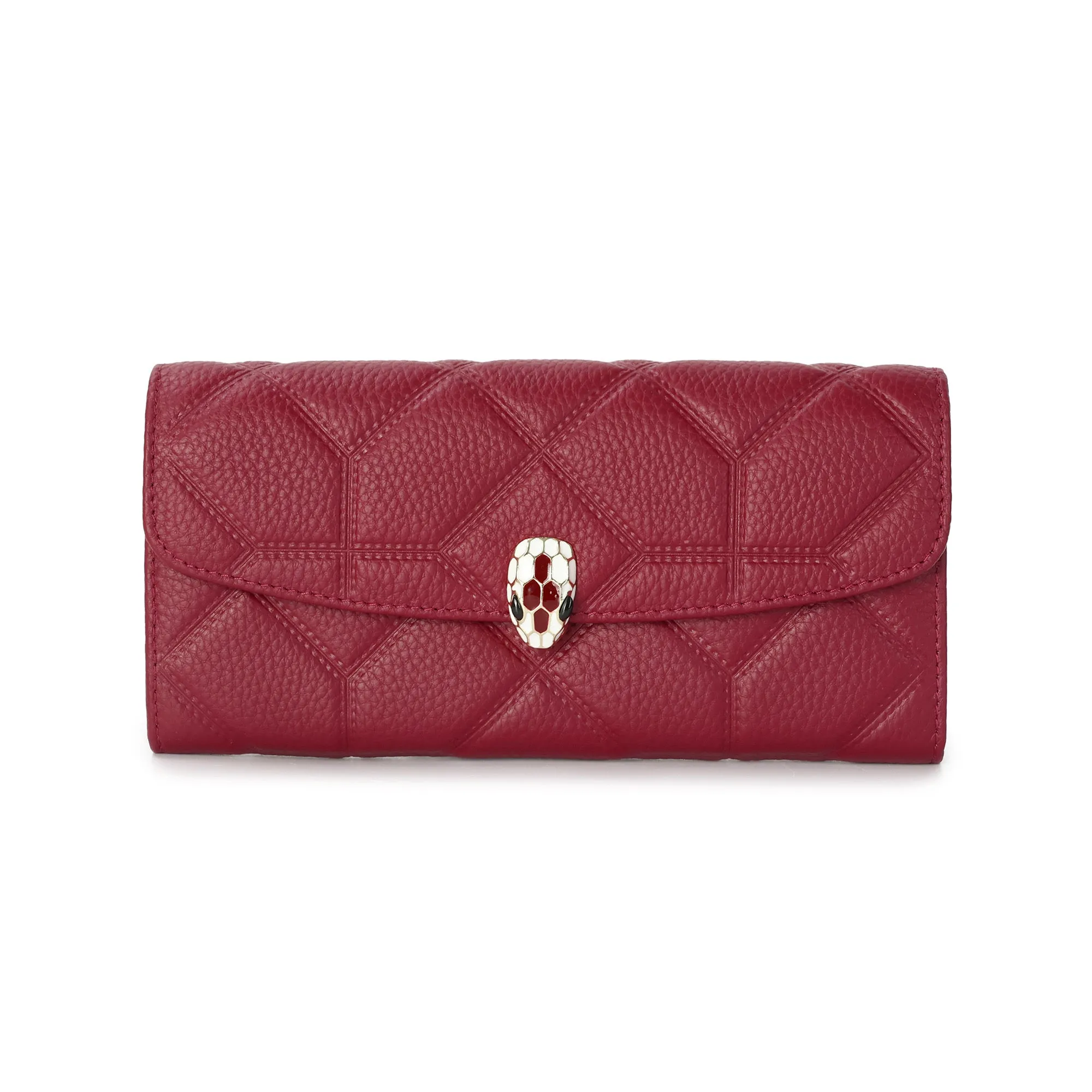 Quilted Leather Wallet with Enamel Clasp