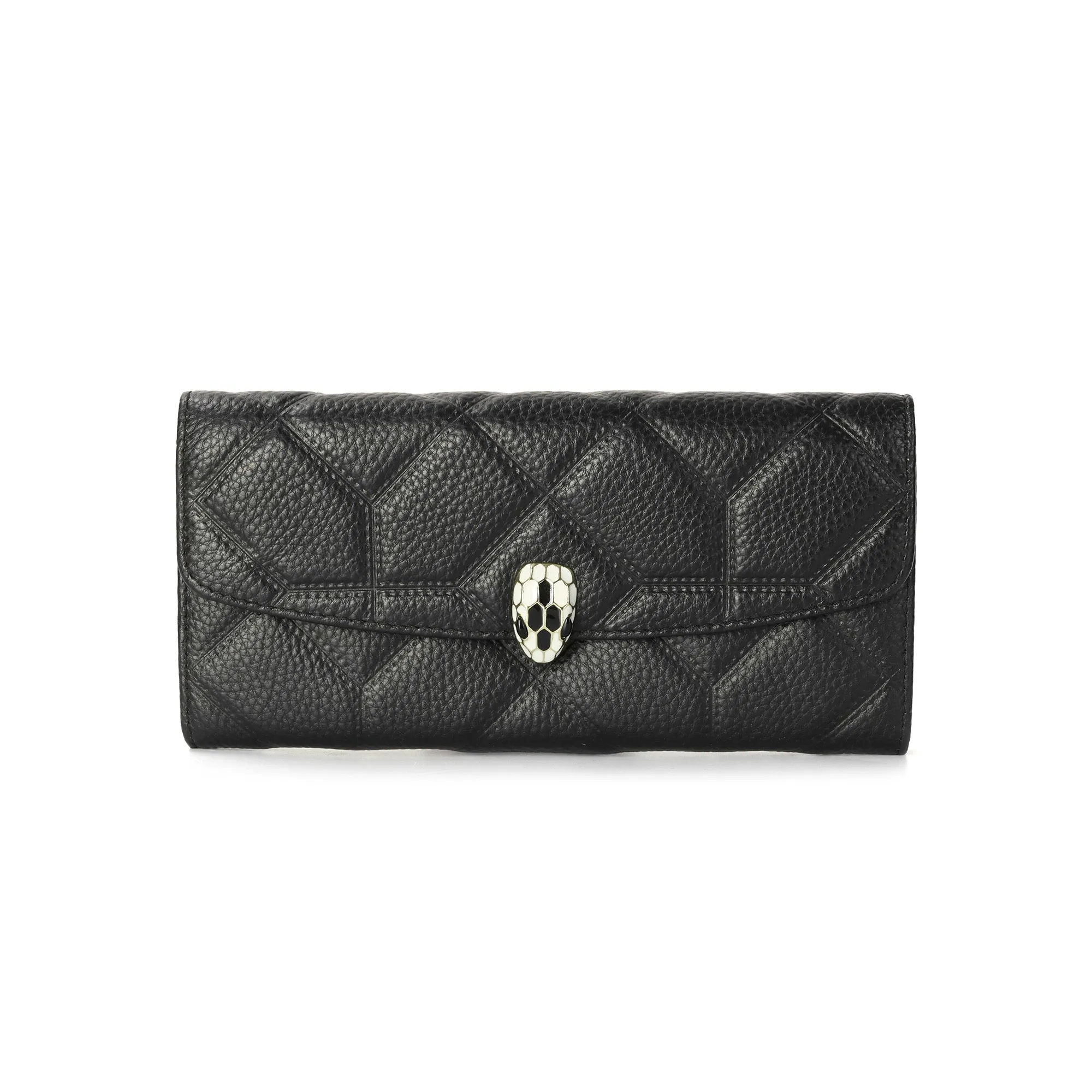 Quilted Leather Wallet with Enamel Clasp