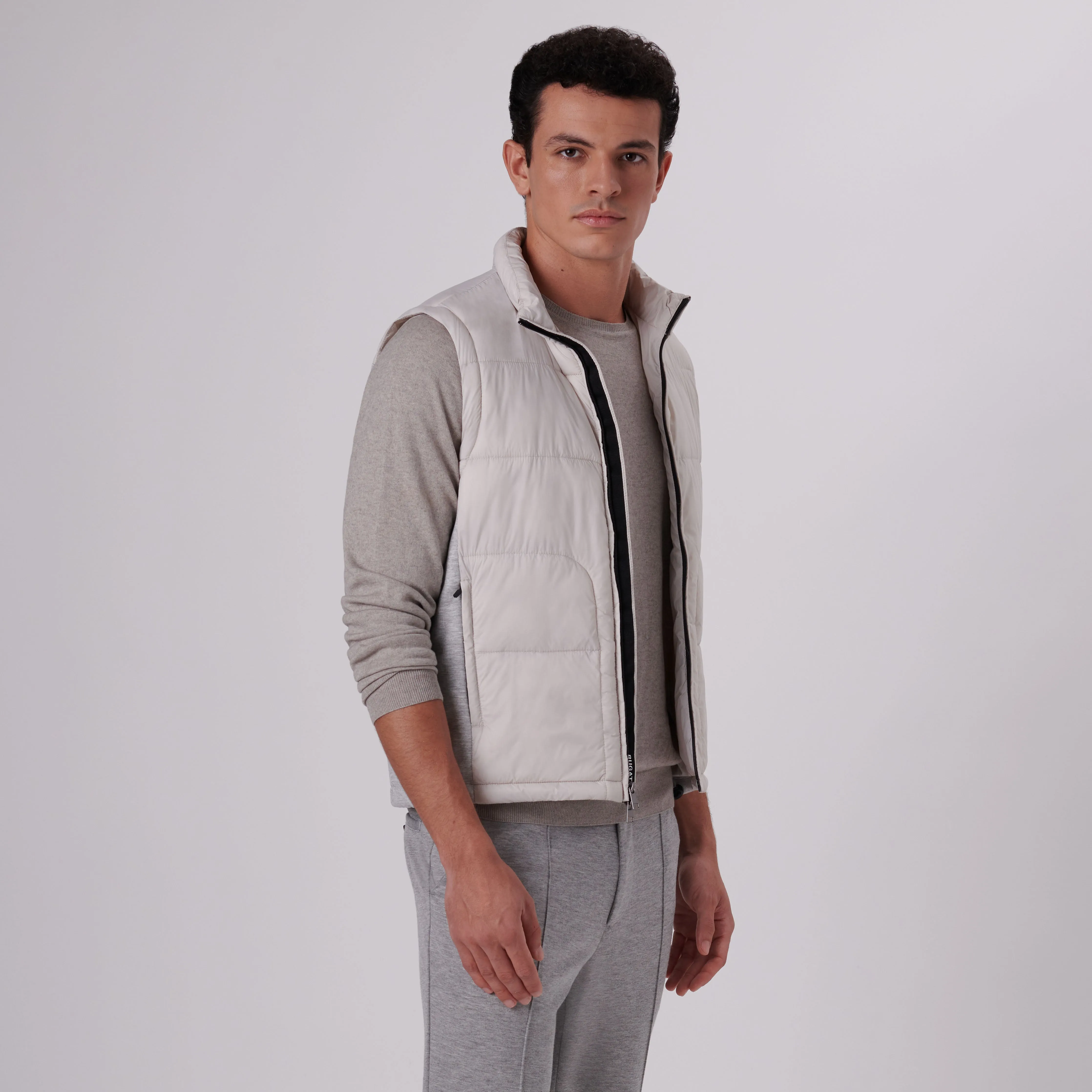 Quilted Vest With Knit Back