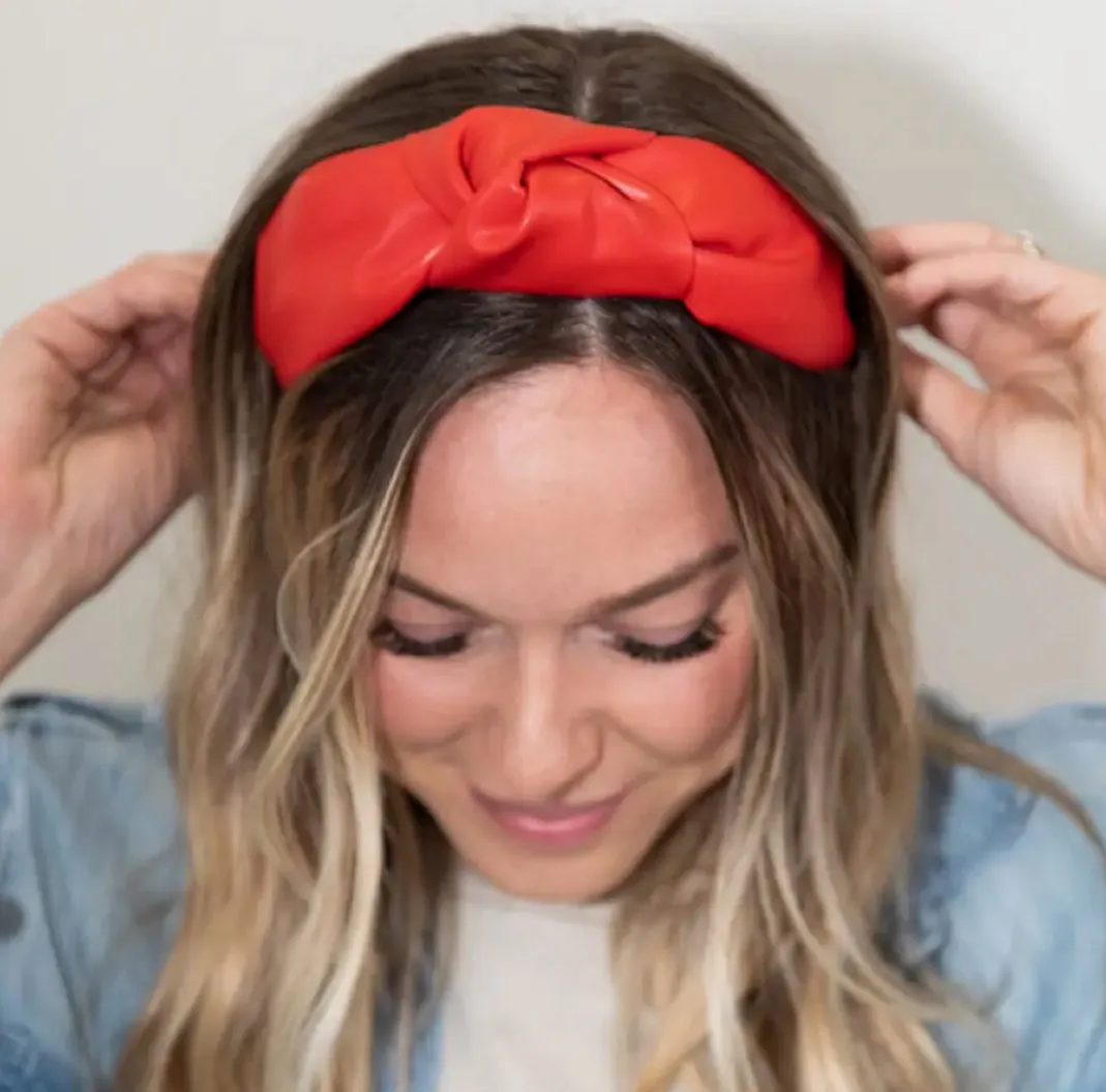 Quinn Faux Leather Headband (Red)