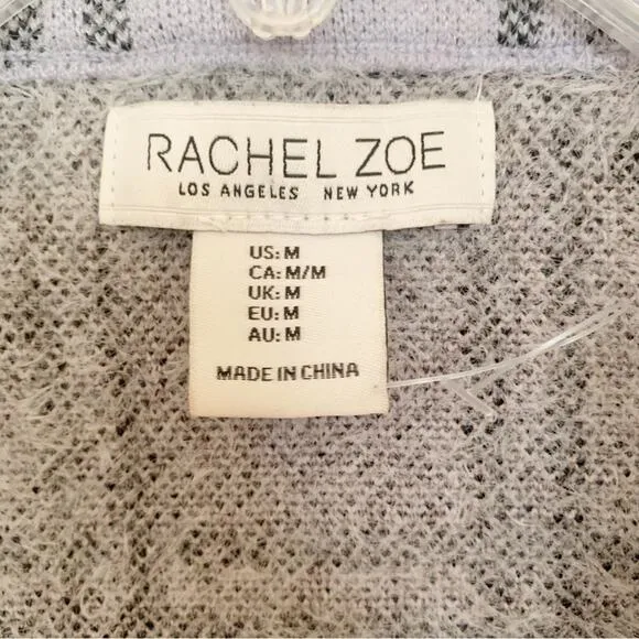 Rachel Zoe Blue Cream Plaid Zip Front Fuzzy Cardigan Jacket Medium NWOT